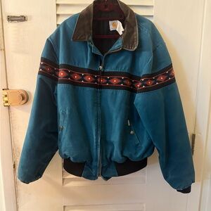 Carhartt Teal Bomber Jacket with Patterned Stripe